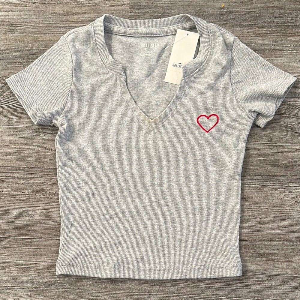 Hollister Gray Crop Top with Red Heart